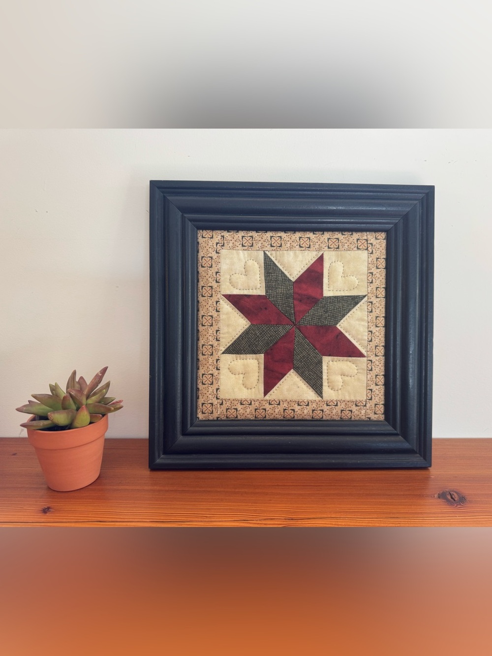 Rustic Framed Quilted Star Wall Art Burgundy, Olive, Cream Farmhouse Traditional